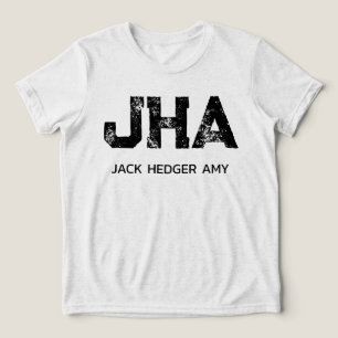 CAMISETA MONOGRAMA MINIMALISTA PRETO DE TRÊS LETRAS NOME BR