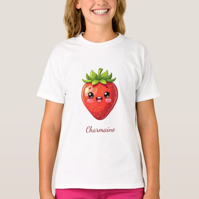 Camiseta Monograma morango kawaii fofo (Frente)