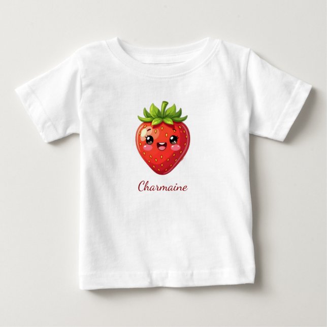Camiseta Monograma morango kawaii fofo (Frente)