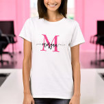 Camiseta Monograma Na moda Moderno Rosa Quente<br><div class="desc">Elevem seu guarda-roupa com nossa camiseta rosa quente moderna Na moda de Monograma! Apresentando uma matiz rosa-quente ousada, esta haste é personalizada com o seu monograma numa fonte moderna e elegante para uma aparência chic e personalizada. Produzido a partir de um tecido suave e de alta qualidade, ele oferece conforto...</div>