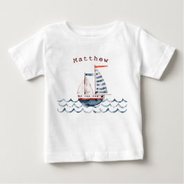 Camiseta Monograma Náutico, Vermelho e Azul, de veleiro