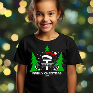 Camiseta Monograma Nome da Família Santa Hat Ano Natal