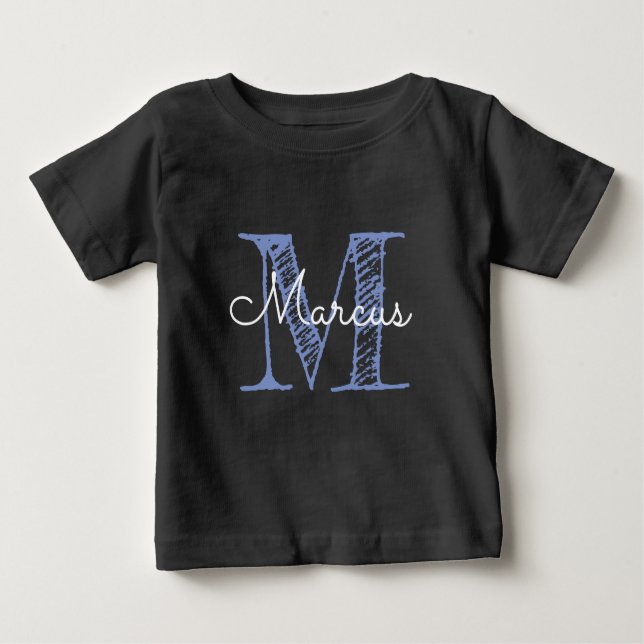 Camiseta Monograma Nome personalizado Baby Boy Black T Shir (Frente)