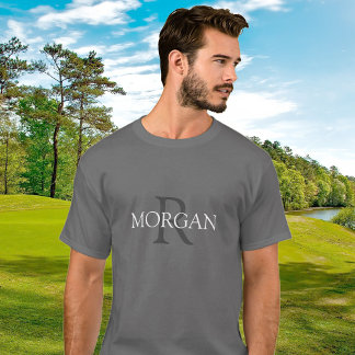 Camiseta Monograma & Nome, Texto Branco da Cinza de Tendênc
