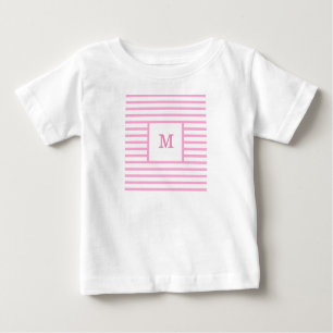 Camiseta Monograma Personalizado de Listras Brancas e Rosa