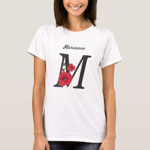 Camiseta Monograma personalizado, editável M texto, flor v