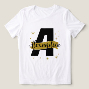 Camiseta Monograma Personalizado Preto Branco Dourado