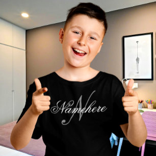 Camiseta Monograma Personalizado Único de Nomes Preto e Bra