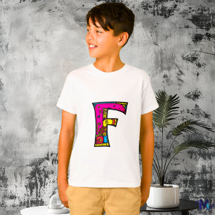 Camiseta Monograma Tribal e Doodle Colorido e Divertido F