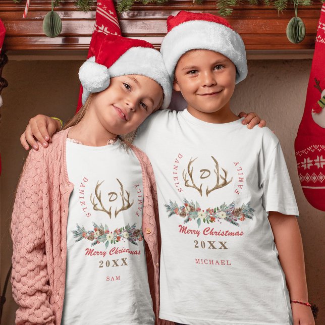 Camiseta Monogramas rústicos de Natal da família que se com (Criador carregado)