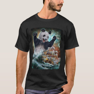 Camiseta Monster Giant Panda Como Kraken Ataca Um Navio De 