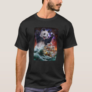 Camiseta Monster Giant Panda Como Kraken Ataca Um Navio De
