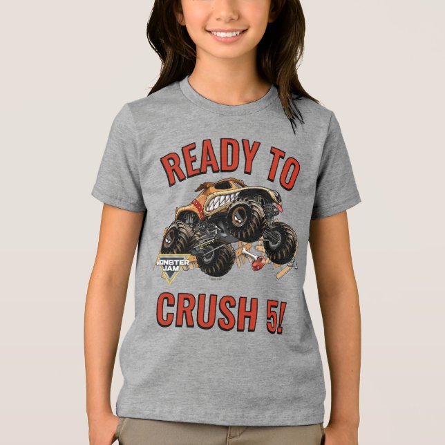 Camiseta Monster Jam - Monster Mutt Pronto para Esmagar Ani (Frente)