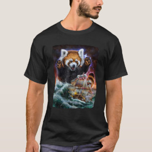 Camiseta Monster Red Panda como Kraken Ataca um Navio de Gu