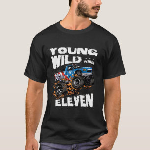Camiseta Monster Truck 11 Birthday Boy Party Young Wild E