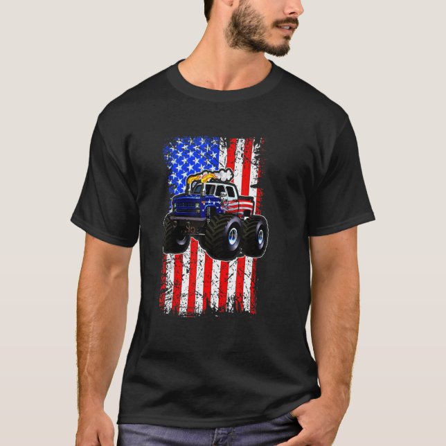 Camiseta Monster Truck American Flag Racing Usa Patriotic B (Frente)