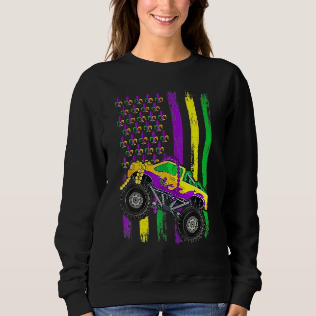 Camiseta Monster Truck Beads American Flag Mardi Gras Boys  (Frente)