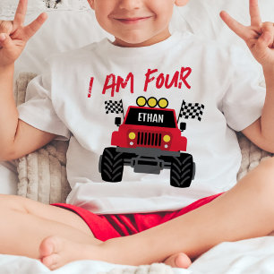 Camiseta Monster Truck Boy 4º Aniversário Personalizado