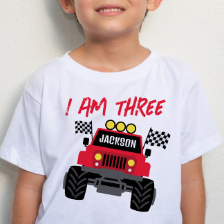 Camiseta Monster Truck Boy aniversário de 3 anos personaliz