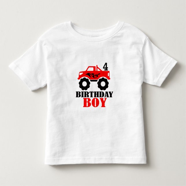Camiseta Monster Truck Boys Idade Aniversário (Frente)