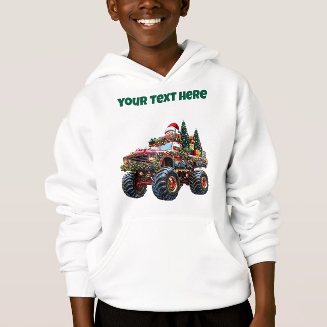 Camiseta Monster Truck Christmas - Editable Boys Hoodie (Frente)