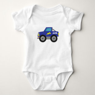Camiseta Monster Truck Correndo Azul, para Bebês Meninos