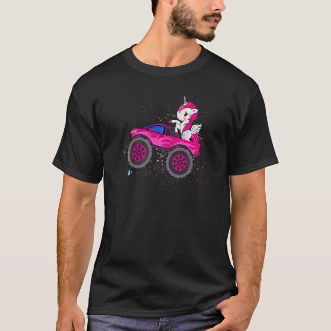 Camiseta Monster Truck Cute Unicorn Monster Festa de aniver (Frente)