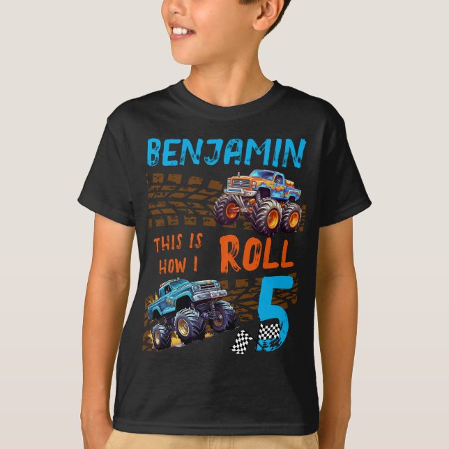Camiseta Monster Truck É Assim Que Eu Rolo - Aniversário 5 (Frente)