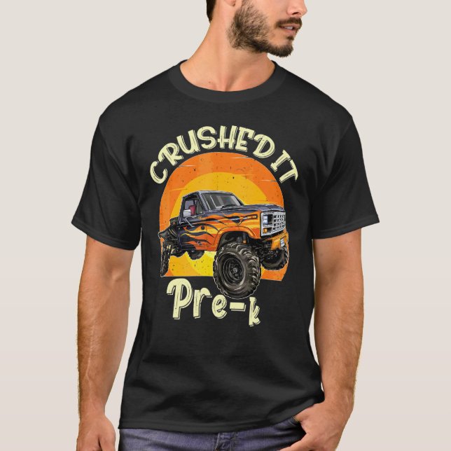 Camiseta Monster Truck Esmagou Antes De K Para A Escola De  (Frente)