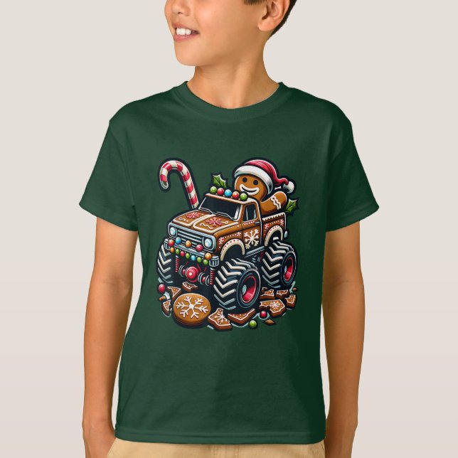 Camiseta Monster Truck Gingerbird Homem Engraçado Natal (Frente)