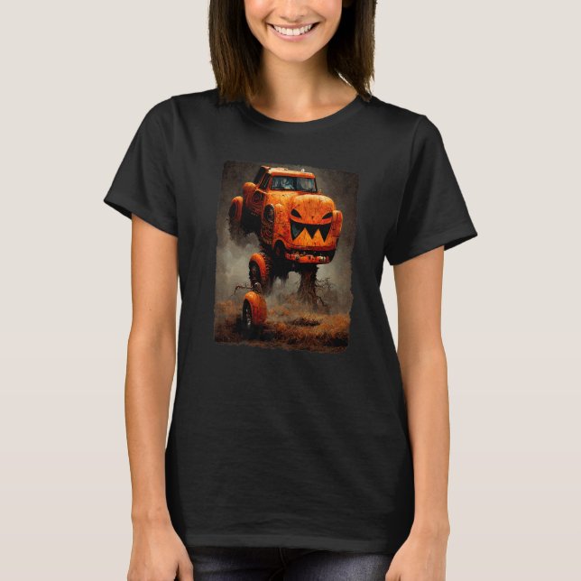 Camiseta Monster Truck Halloween Costume Assustador Pumpk (Frente)