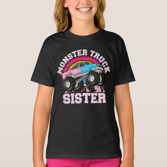 Camiseta Monster Truck Irmã Correspondente à Família Monste (Frente)