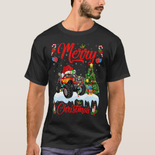 Camiseta Monster Truck Lights Xmas Tree Papais noeis Monste