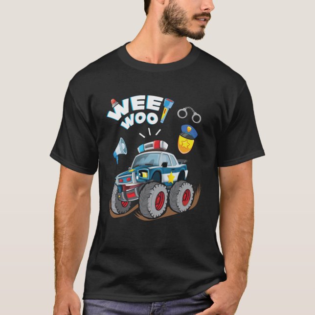 Camiseta Monster Truck Policial Garoto De Carro Weo Woo Pol (Frente)
