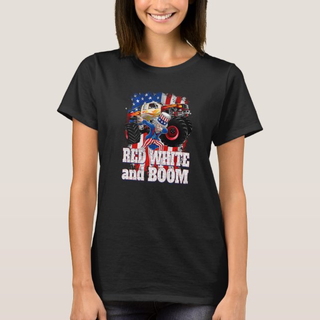 Camiseta Monster Truck Tio Sam  Vermelho Branco E Explosão (Frente)