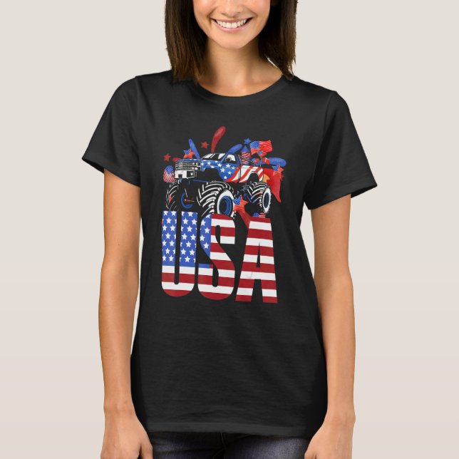 Camiseta Monster Truck Toddler Boys Usa Bandeira Americana  (Frente)