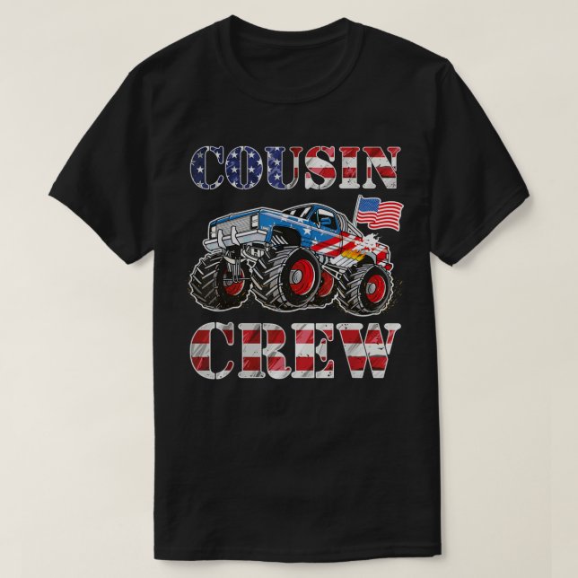 Camiseta Monster Truck USA Flag Patriótico Cousin Crew 4º (Frente do Design)