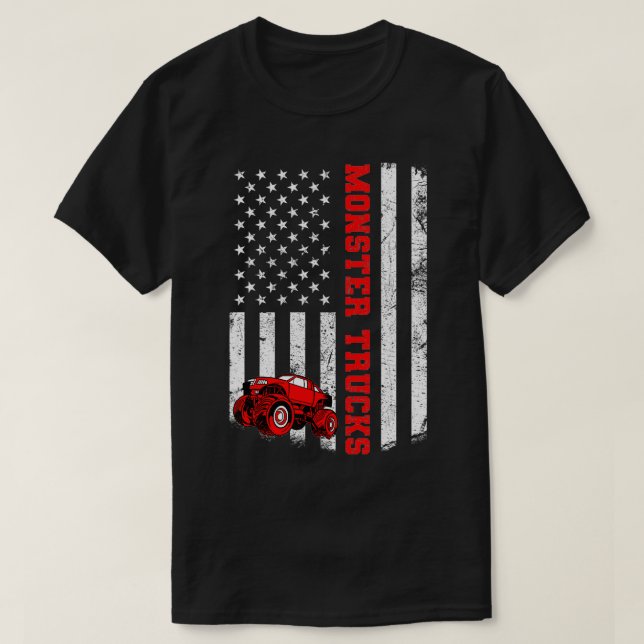 Camiseta Monster Trucks Americano Flag Monster Patriótico (Frente do Design)