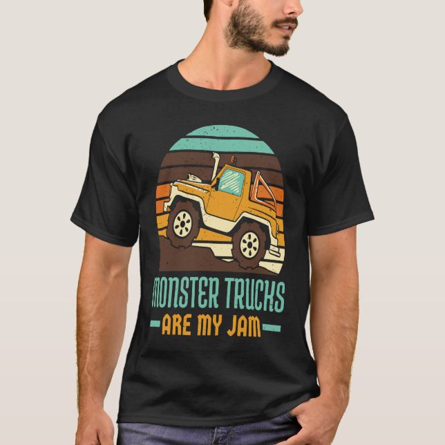Camiseta Monster Trucks are my Jam Retro Sunset Truckdriver (Frente)