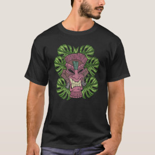 Camiseta Monstera Leaves Tiki Mask Havaiana Luau Party Bols