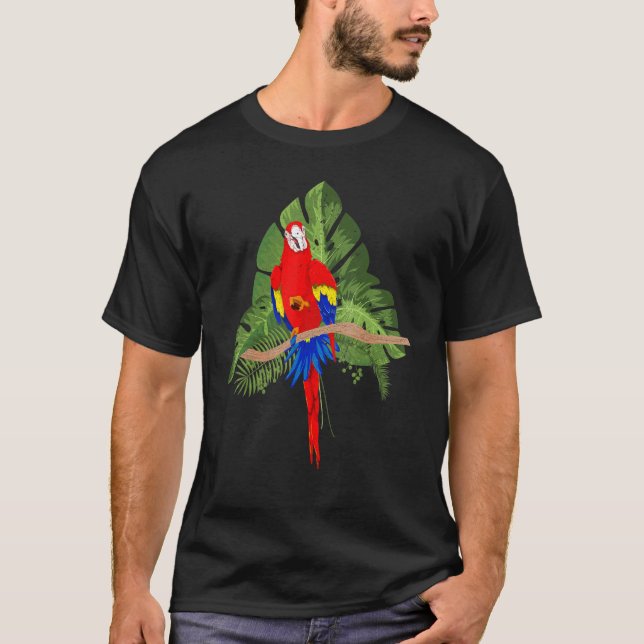 Camiseta Monstera Tropical Deixa Macaw De Aves Exóticas (Frente)