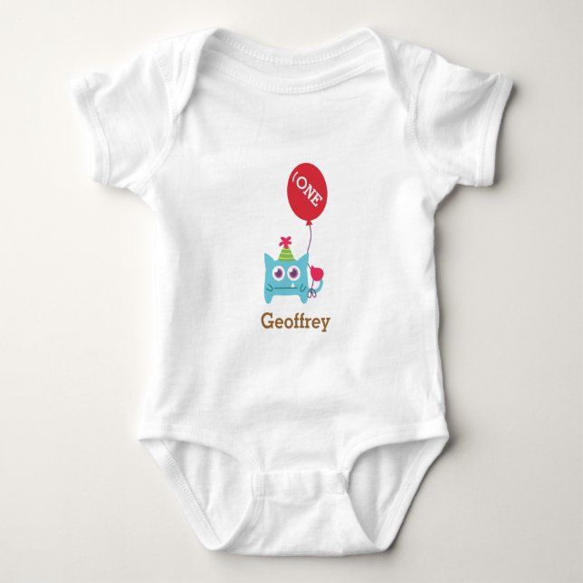 Camiseta Monstrinho Azul Adorável, Para Bebês (Frente)