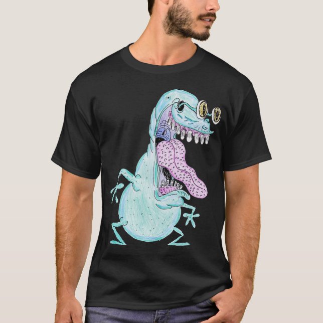 Camiseta monstro alienígena desenho animado azul claro (Frente)