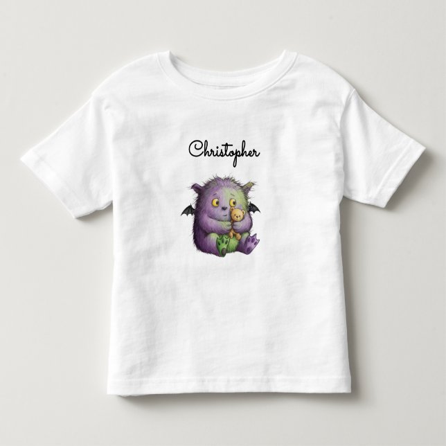 Camiseta Monstro Amigo Roxo Verde Fofo (Frente)