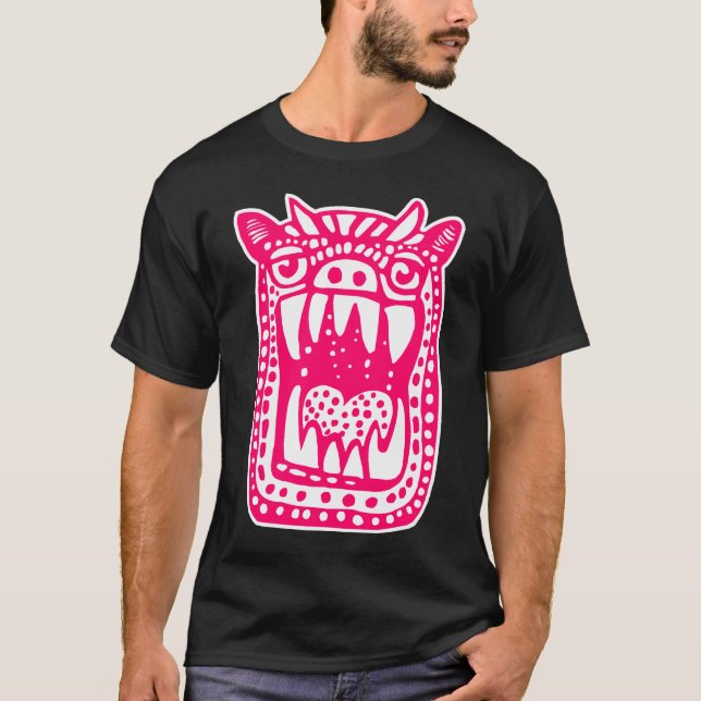 Camiseta Monstro Assustador - Neon Vermelho (Frente)
