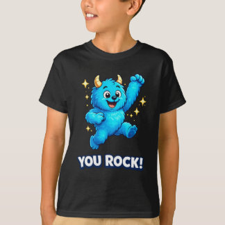 Camiseta Monstro Azul Elétrico Você Balança Estrela Saltita