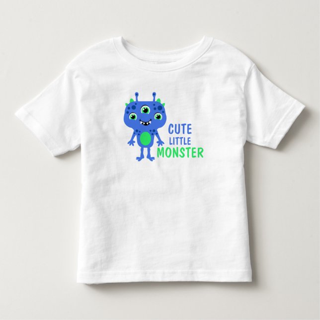 Camiseta Monstro Azul Verde Fofo de 3 Olhos Crianças (Frente)