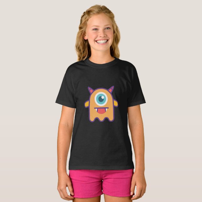 Camiseta Monstro Bonito de Olhos Uns na Rapariga (Frente Completa)