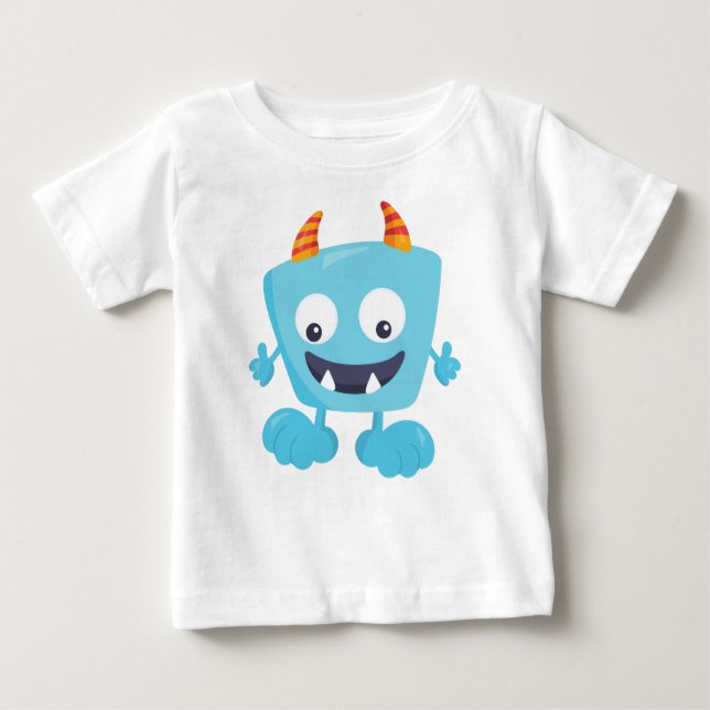 Camiseta Monstro Bonito, Monstro Azul, Monstro Engraçado, C (Frente)