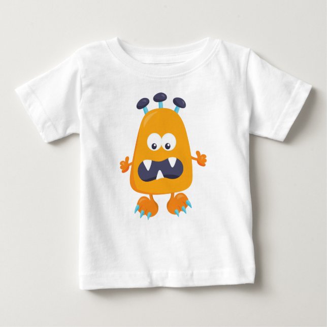 Camiseta Monstro Bonito, Monstro Laranja, Cornos, Monstro E (Frente)